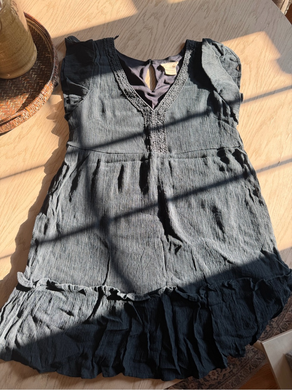 Altar’d State Dark Navy Tiered Ruffle V-Neck Dress
